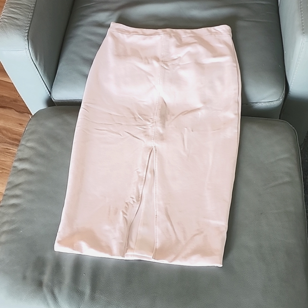 Bardot Pencil Skirt with Front Slit, Blush Pink, Size 8